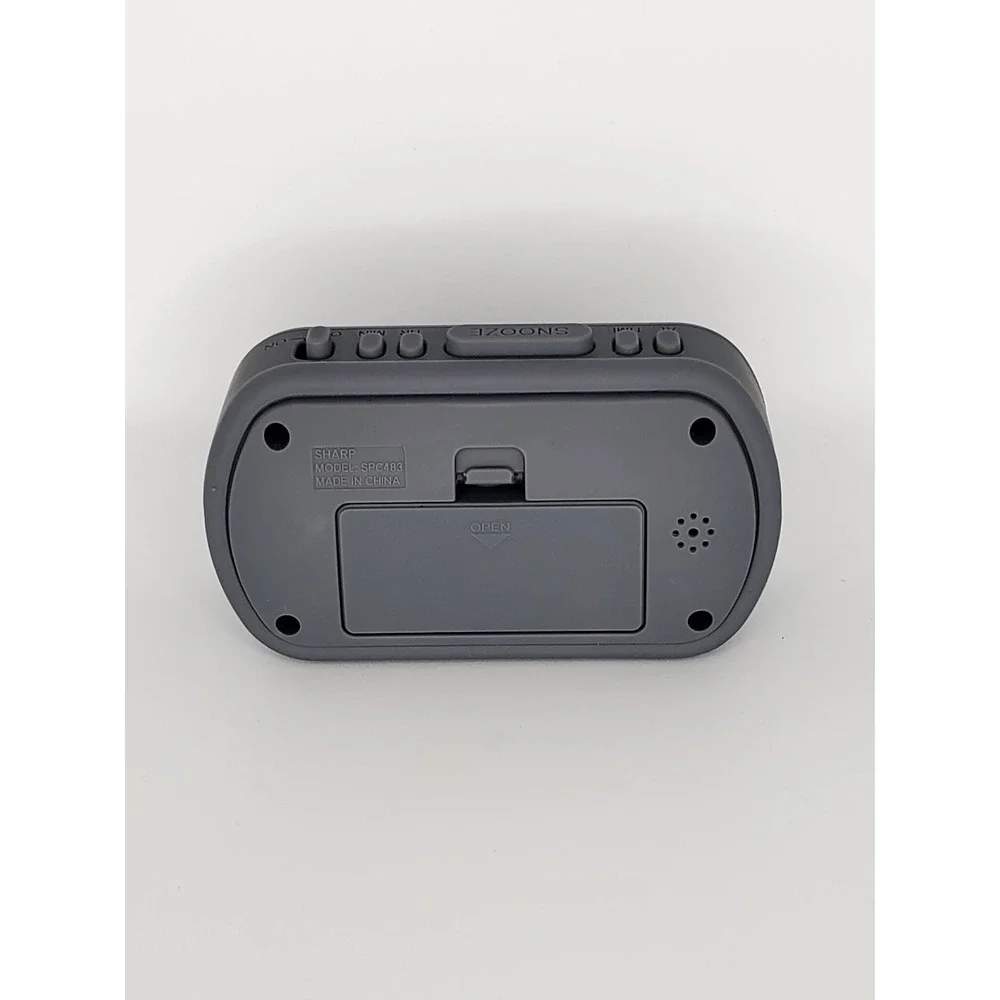 Sharp Digital Alarm Clock With Blue LED Backlight Rubberized Case‎ Battery Power
